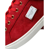 Dolce & Gabbana Red Suede Leather Low Top Sneakers Shoes