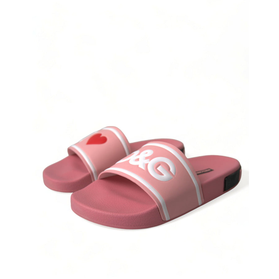 Dolce & Gabbana Pink Leather Slides Beachwear Flats Shoes
