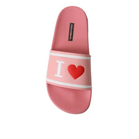 Dolce & Gabbana Pink Leather Slides Beachwear Flats Shoes