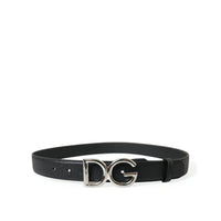 Dolce & Gabbana Black Leather Silver DG Logo Buckle Belt