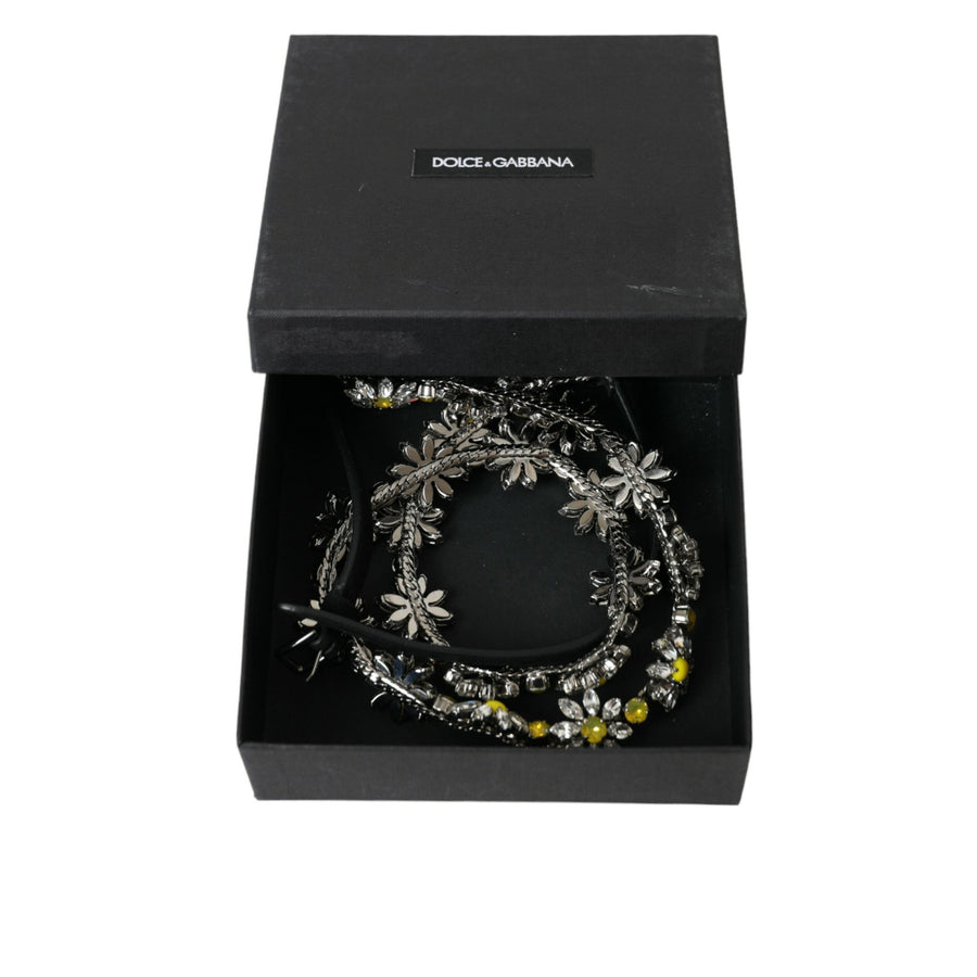 Dolce & Gabbana Black Daisy Crystal Dauphine Waist Belt