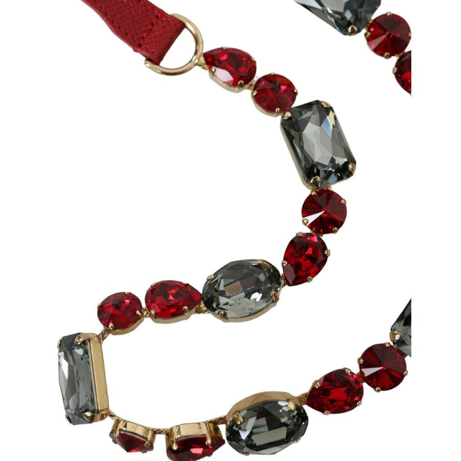 Dolce & Gabbana Red Leather Crystal Chain Waist Belt