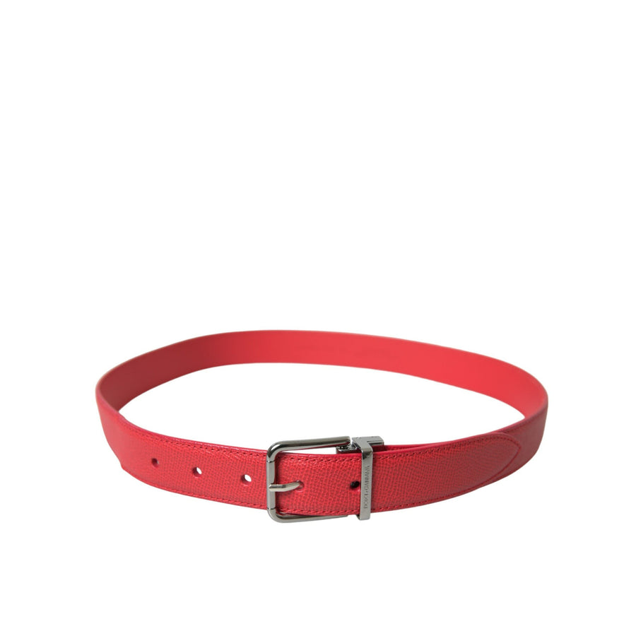 Dolce & Gabbana Red Calf Leather Silver Metal Buckle Belt