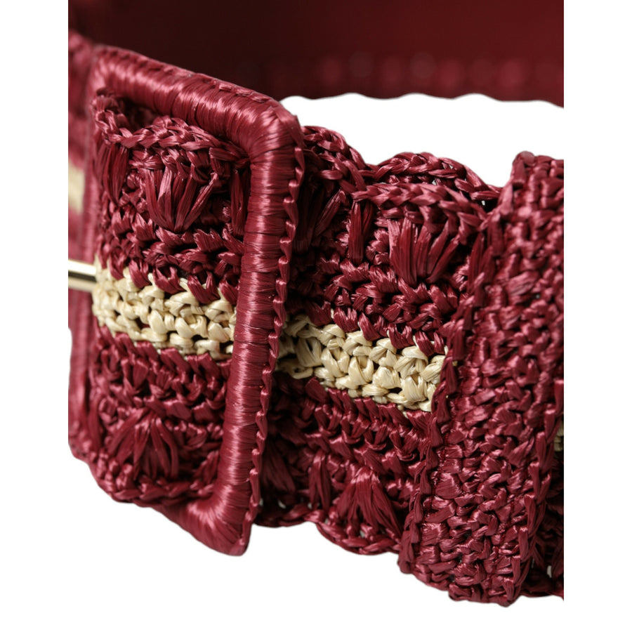 Dolce & Gabbana Maroon Beige Braided Canvas Wide Waist Belt