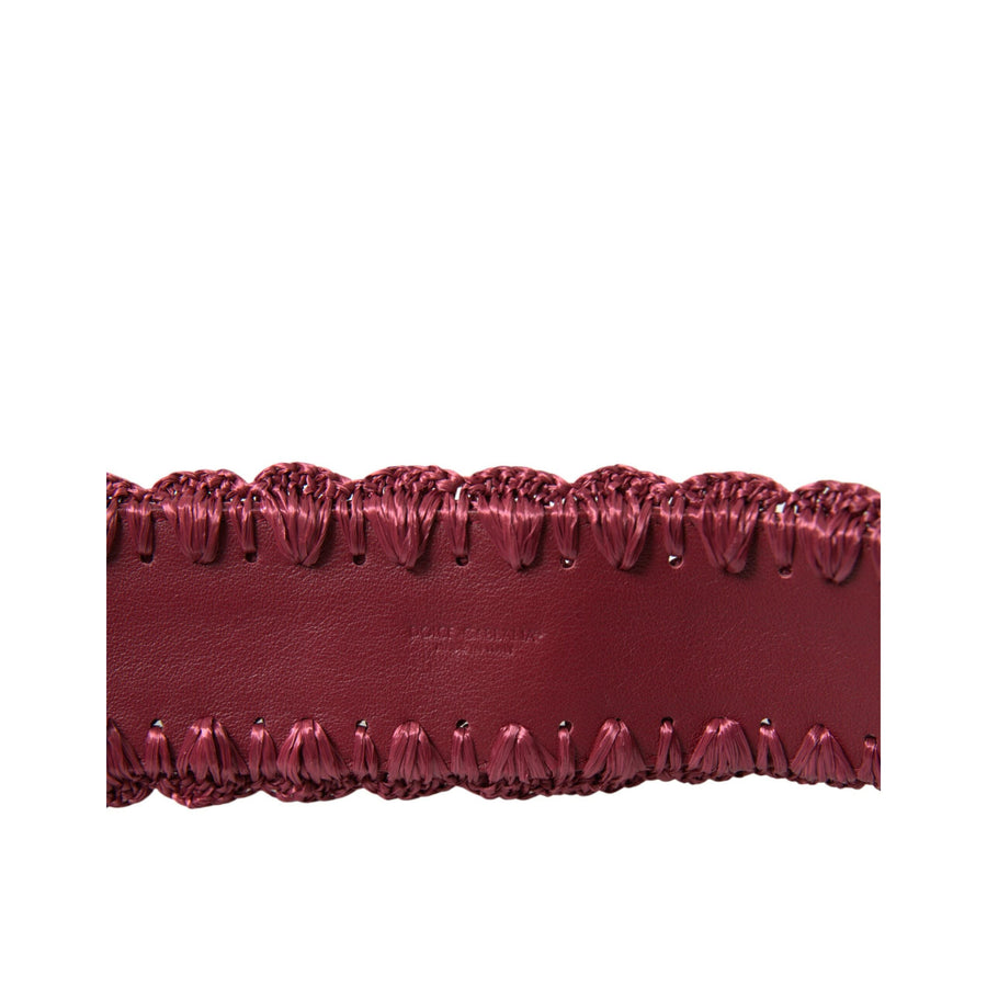 Dolce & Gabbana Maroon Beige Braided Canvas Wide Waist Belt