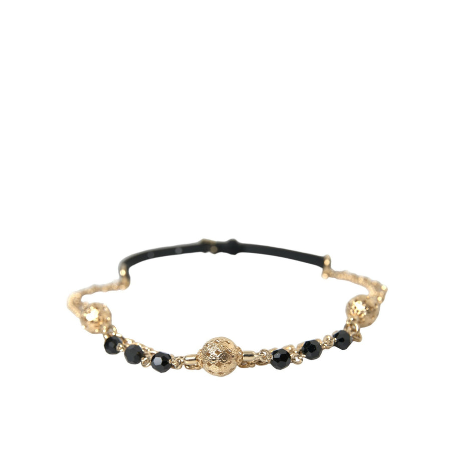 Dolce & Gabbana Black Suede Gold Chain Crystal Waist Belt