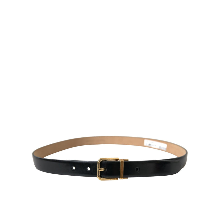 Dolce & Gabbana Black Calf Leather Gold Metal Buckle Belt