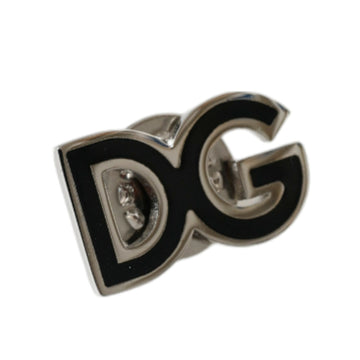 Dolce & Gabbana Black DG Logo Silver Tone Brass Pin Brooch