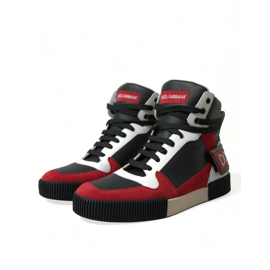 Dolce & Gabbana Black Red Leather High Top Miami Sneakers Shoes