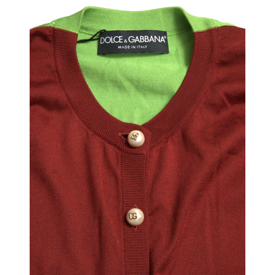Dolce & Gabbana Multicolor Silk Crewneck Cardigan Sweater