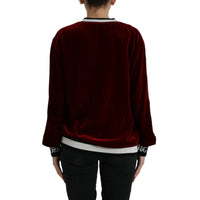 Dolce & Gabbana Bordeaux Velvet Round Neck Pullover Sweater