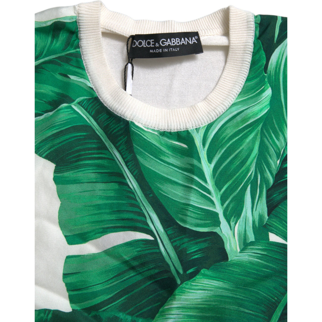 Dolce & Gabbana White Banana Leaf Print Crew Neck Tank Top