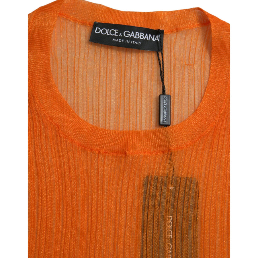 Dolce & Gabbana Orange See Through Crew Neck Blouse Tank Top