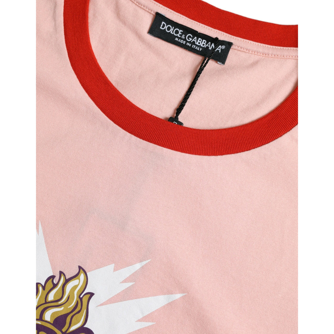 Dolce & Gabbana Pink Sacred Heart Cotton Crew Neck T-shirt