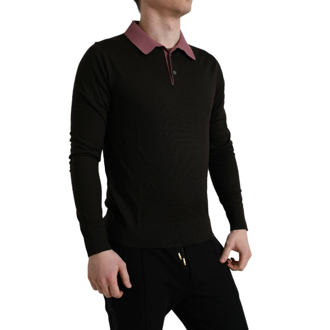 Dolce & Gabbana Brown Virgin Wool Collared Pullover Sweater