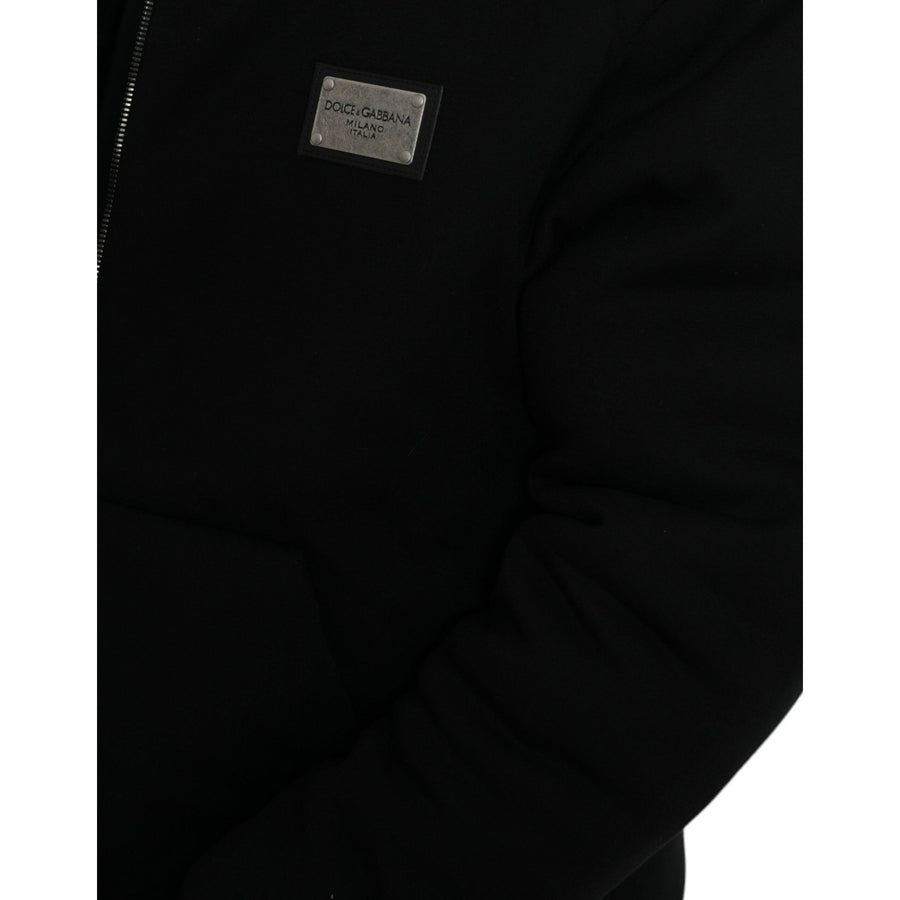 Dolce & Gabbana Black Cotton Hooded Logo Bomber Jacket
