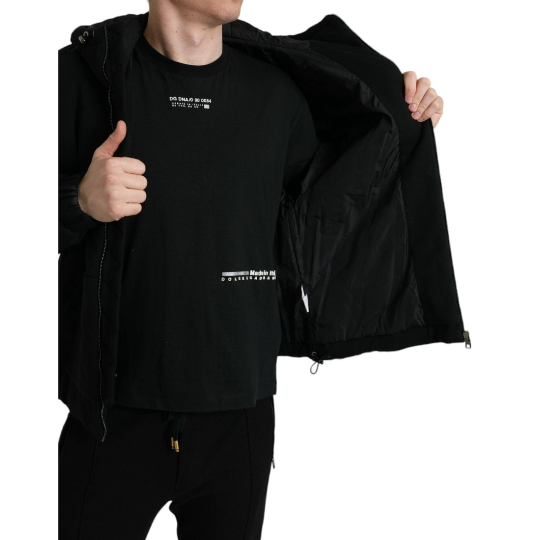 Dolce & Gabbana Black Cotton Hooded Logo Bomber Jacket