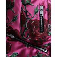 Dolce & Gabbana Pink Roses Pattern Hooded Padded Zip Jacket