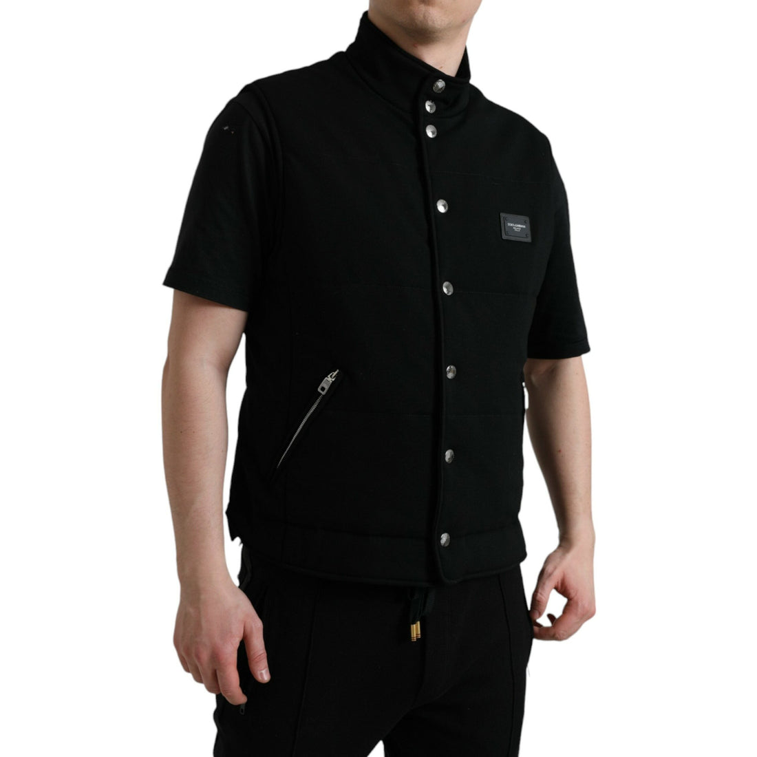 Dolce & Gabbana Black Rayon Buttoned Vest Logo Jacket