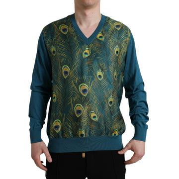 Dolce & Gabbana Green Peacock Feather Pullover Sweater