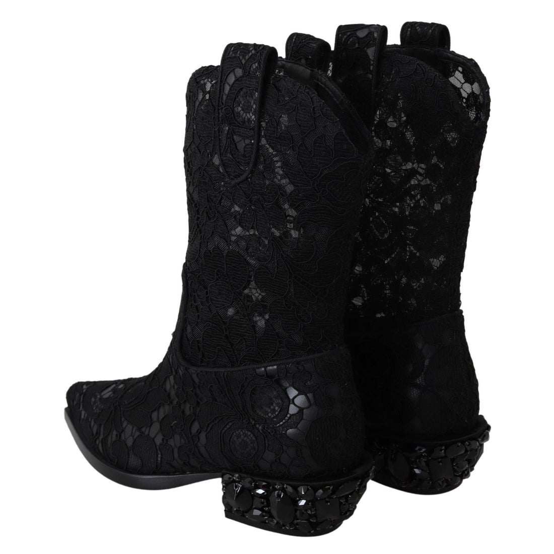 Dolce & Gabbana Black Lace Taormina Ankle Cowboy Crystal Shoes