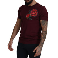 Dolce & Gabbana Bordeaux Roses Cotton Crewneck T-shirt