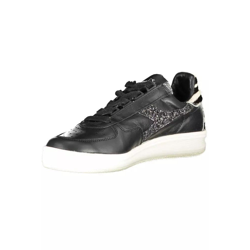 Diadora Sleek Black Leather Sneakers with Contrast Accents