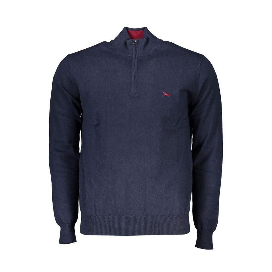 Harmont & Blaine Chic Half-Zip Blue Sweater with Embroidery Detail