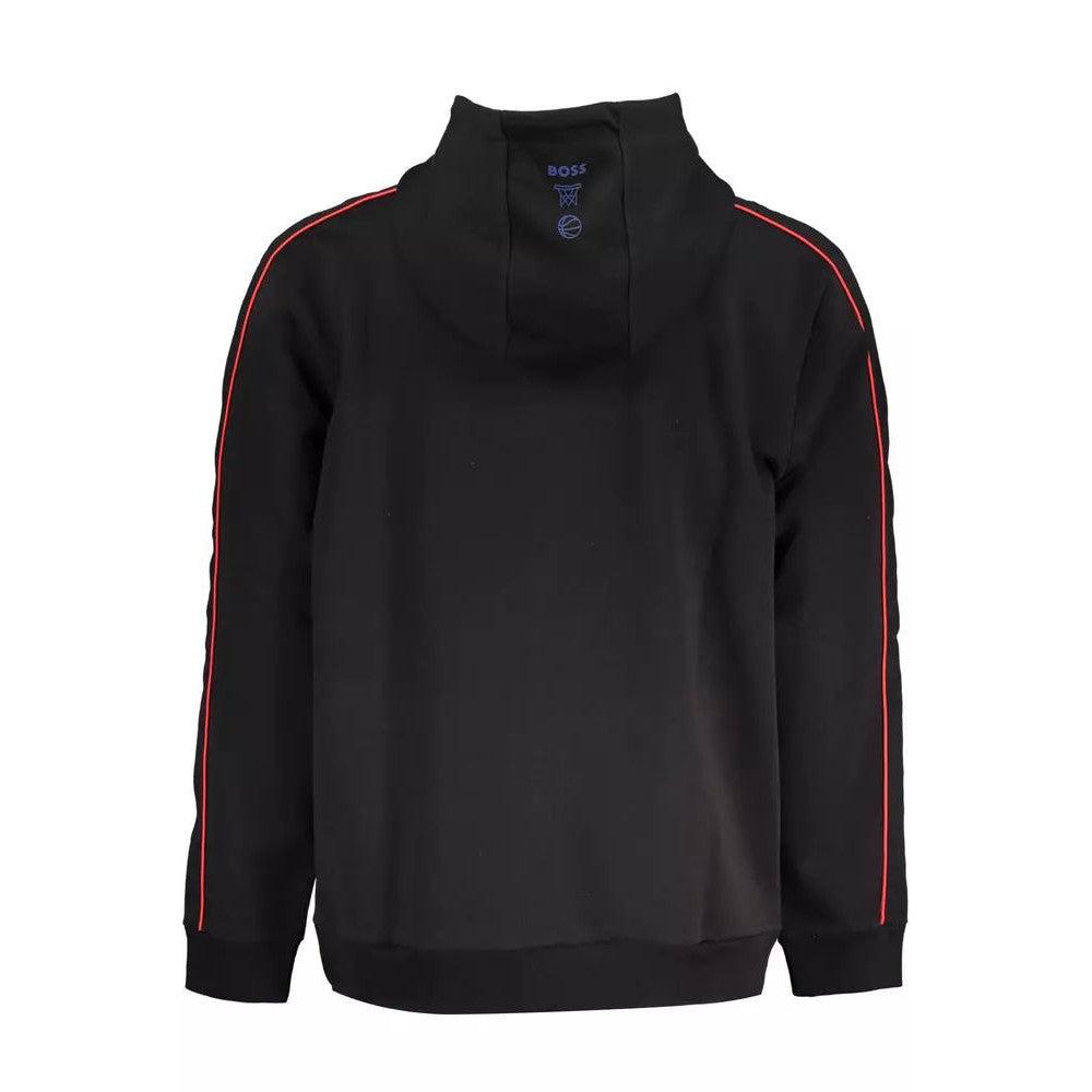 Hugo Boss Elegant Black Zippered Hoodie with Contrasting Accents