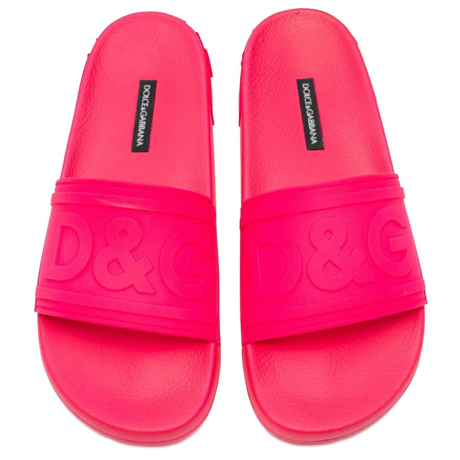 Dolce & Gabbana Chic Fuchsia Rubber Slippers with Logo Detail