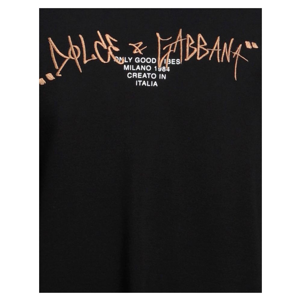 Dolce & Gabbana Gold Embroidered Logo Black Cotton Tee