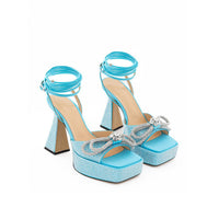 MACH & MACH Elegant Light Blue Crystal Bow Sandals
