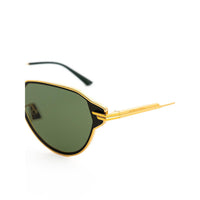 Bottega Veneta Elegant Golden Metal Sunglasses with Green Lens