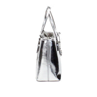 Michael Kors Jet Set Silver Metallic XS Carryall Top Zip Tote Bag Purse