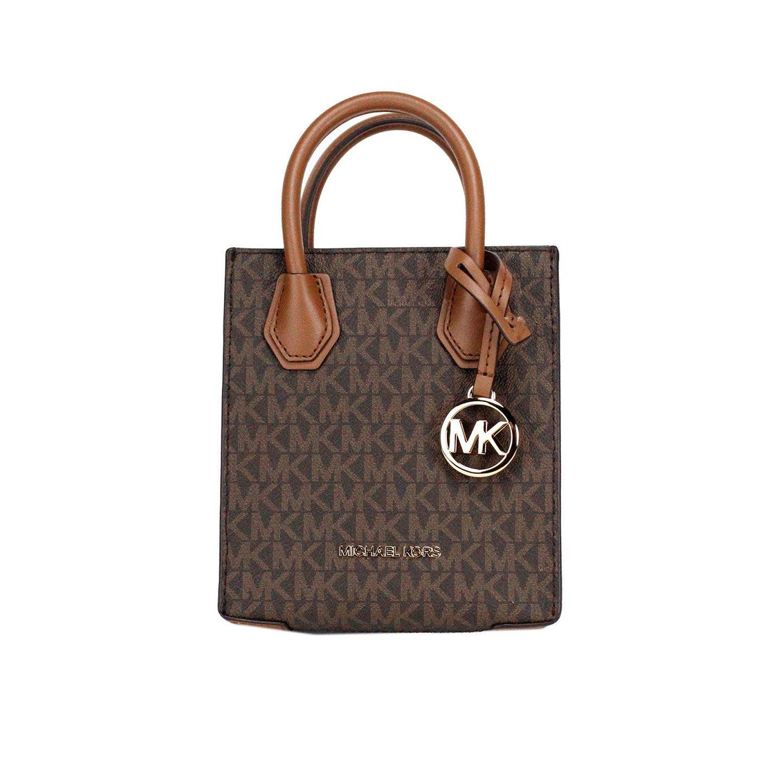 Michael Kors Mercer XS Brown Signature PVC North South Shopper Crossbody Bag