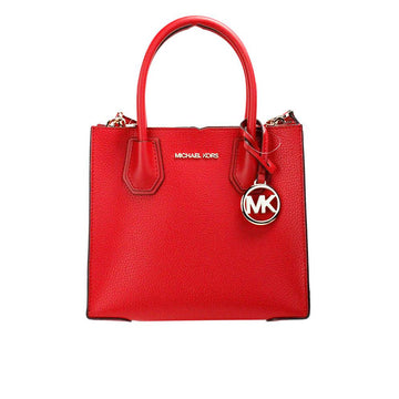 Michael Kors Mercer Medium Bright Red Pebble Leather Messenger Crossbody Bag
