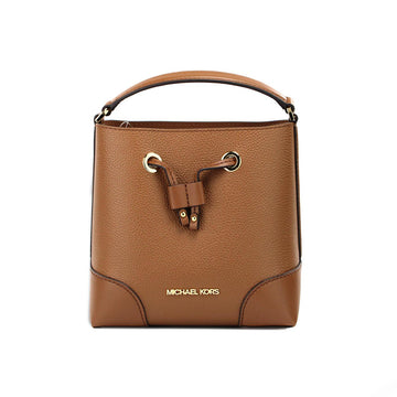 Michael Kors Mercer Small Luggage Pebbled Leather Bucket Crossbody Bag Purse