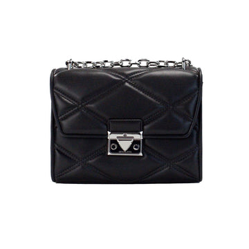 Michael Kors Serena Medium Black Diamond Quilted Faux Leather Flap Shoulder Bag