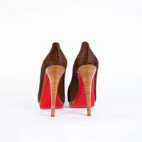 Christian Louboutin Elegant Open Toe Leather Pumps with Wooden Heel