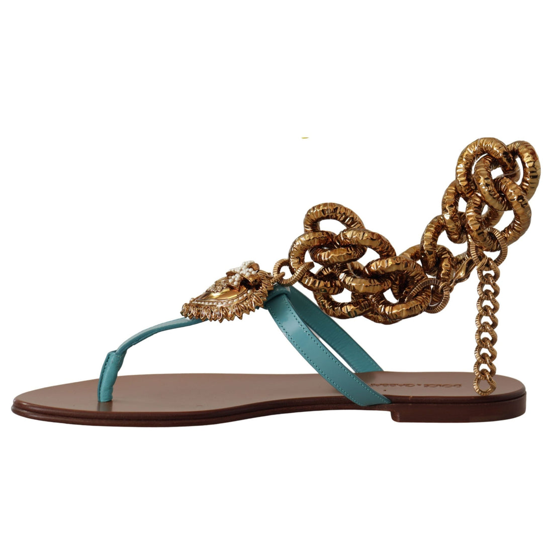 Dolce & Gabbana Blue Leather Devotion Flats Sandals