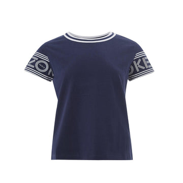 Kenzo Chic Blue Cotton Tee with Contrast Logo Sleeves