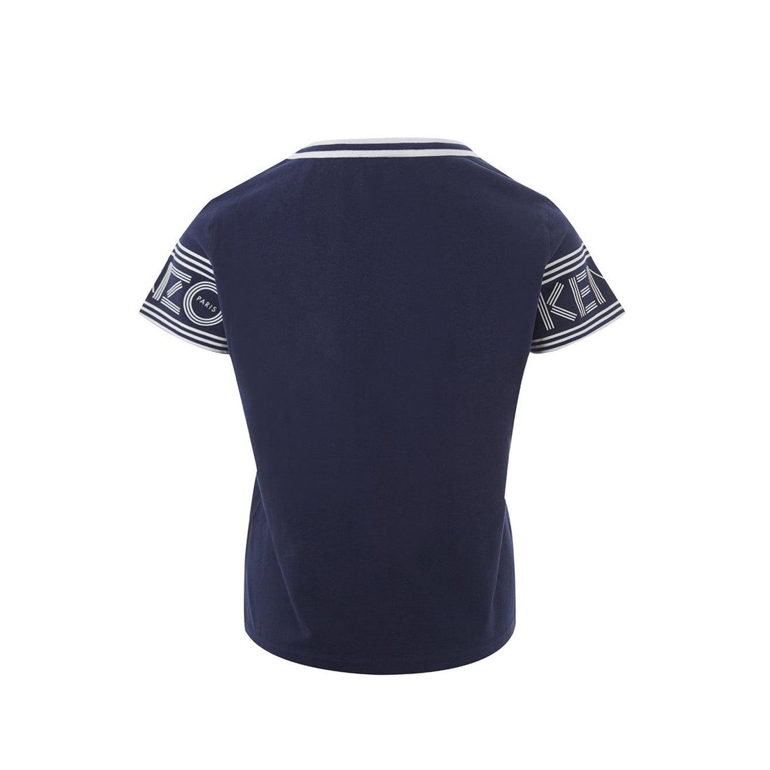 Kenzo Blue Cotton T-Shirt With contrasting Logo on Sleeves