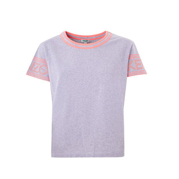 Kenzo Chic Grey Cotton Tee with Neon Pink Accents