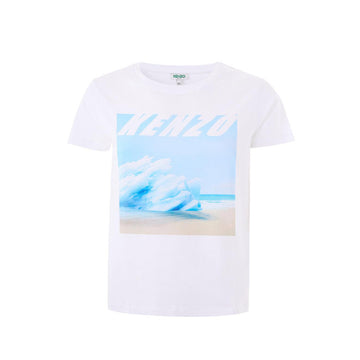 Kenzo Elegant White Wave Print Cotton T-Shirt