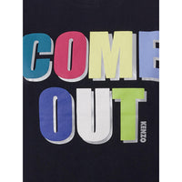 Kenzo Black Cotton T-Shirt with Multicolor Come Out Print