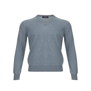 Gran Sasso Elegant Grey Cashmere V-Neck Sweater