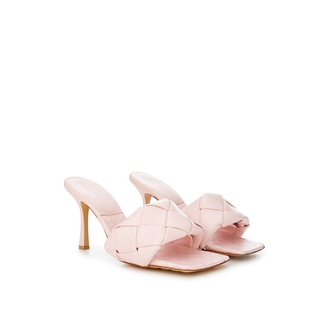 Bottega Veneta Light Pink Leather Heeled Sandal Mule with Intreccio