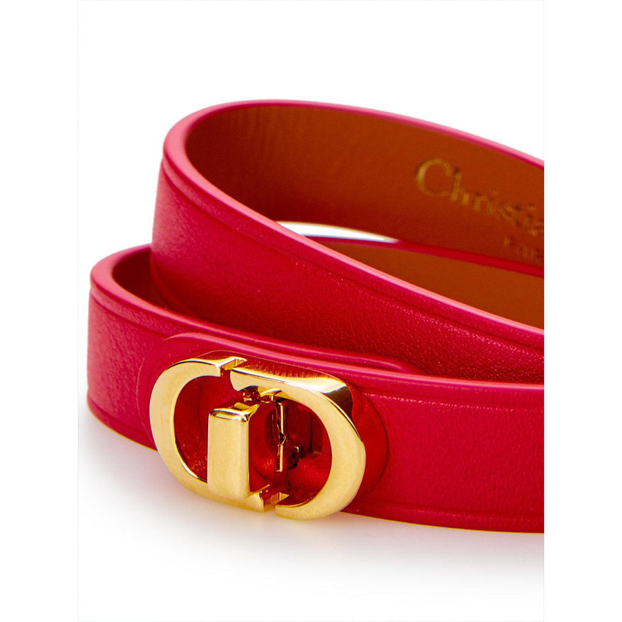 Dior Elegant Red Leather Double Band Bracelet
