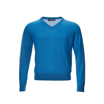 Dolce & Gabbana Elegant V-Neck Blue Silk Sweater