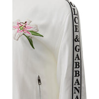 Dolce & Gabbana Elegant White Embroidered Zip Sweatshirt